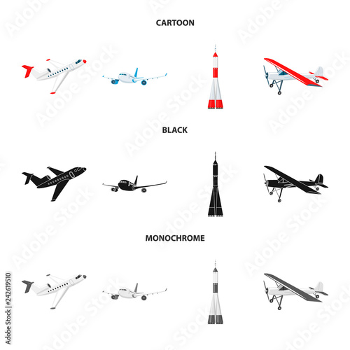 Vector design of plane and transport logo. Set of plane and sky stock vector illustration.