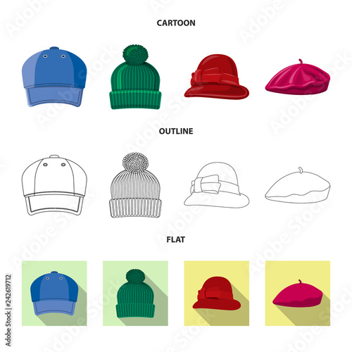 Isolated object of headgear and cap sign. Set of headgear and accessory stock symbol for web.