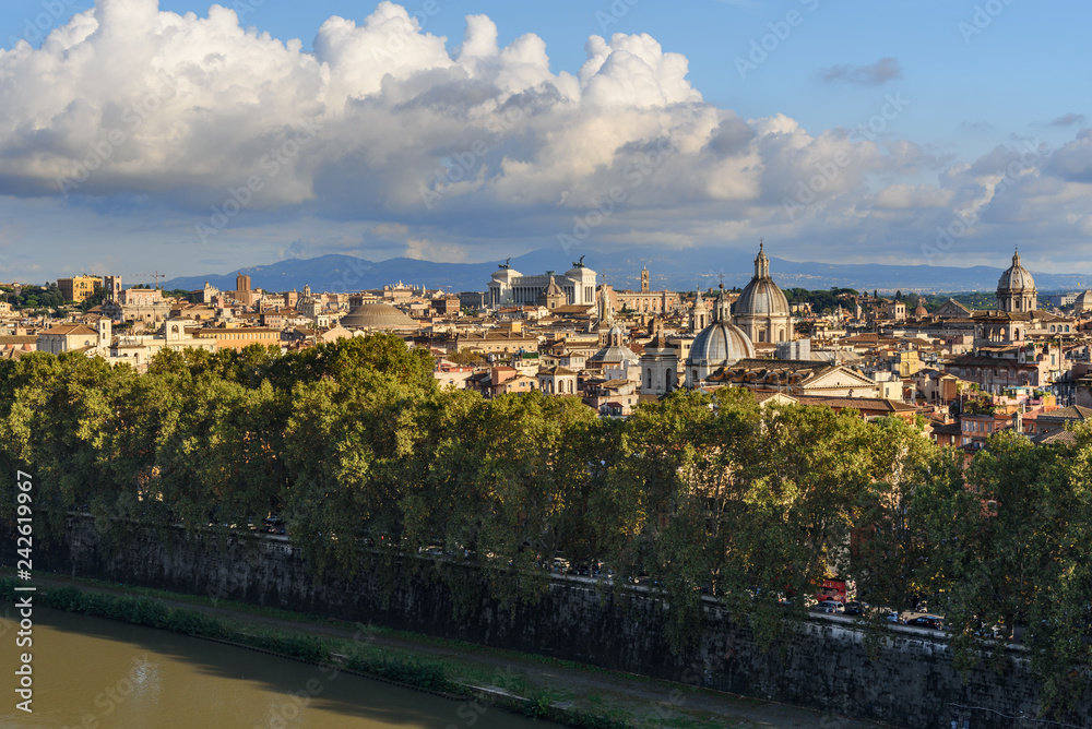View of Rome from Castel Sant'Angelo or castle of Holy Angel. Italy
