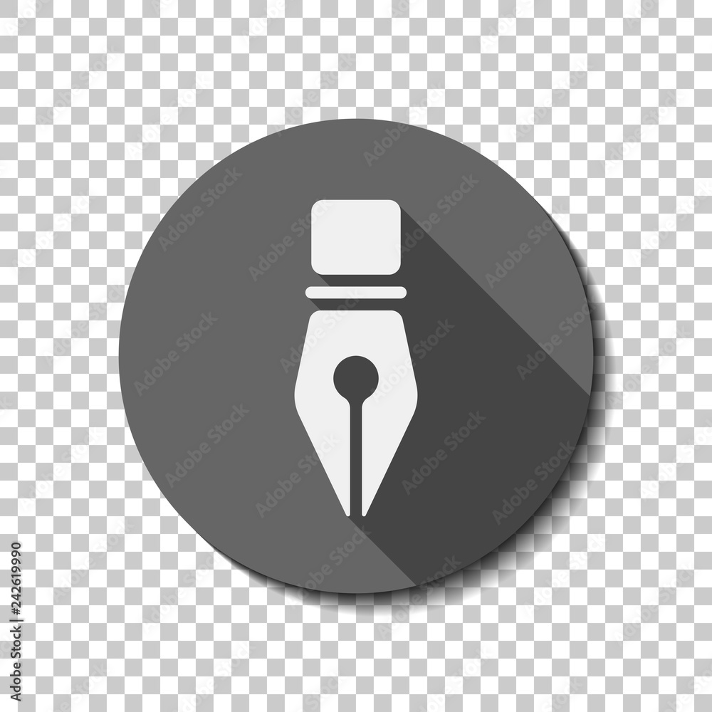 ink pen, simple icon. flat icon, long shadow, circle, transparent grid. Badge or sticker style ink pen, simple icon. flat icon, long shadow, circle, transparent grid. Badge or sticker style