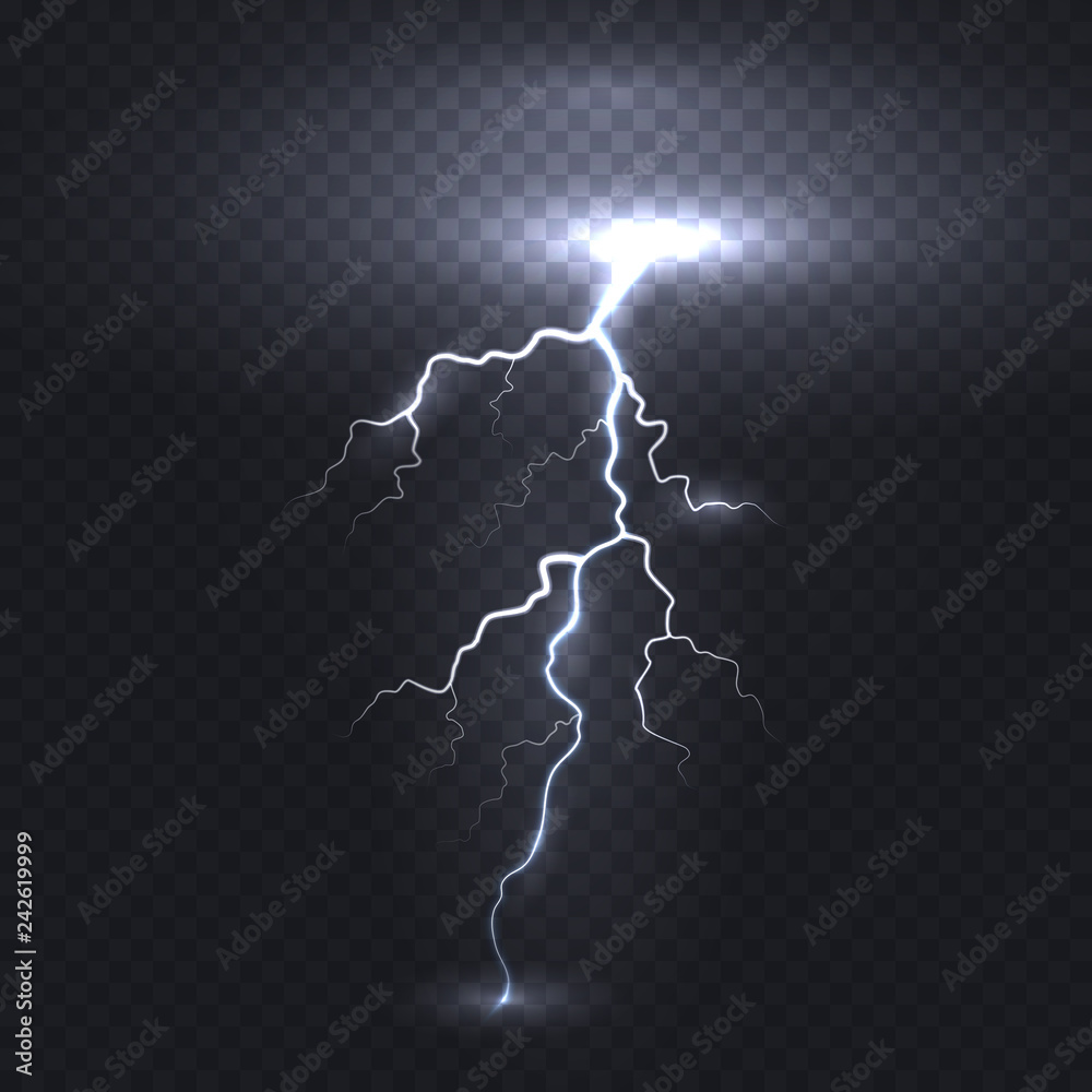 Premium Vector  Vector image of realistic lightning flash of thunder on a  transparent background