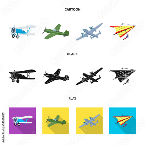 Vector design of plane and transport sign. Collection of plane and sky vector icon for stock.