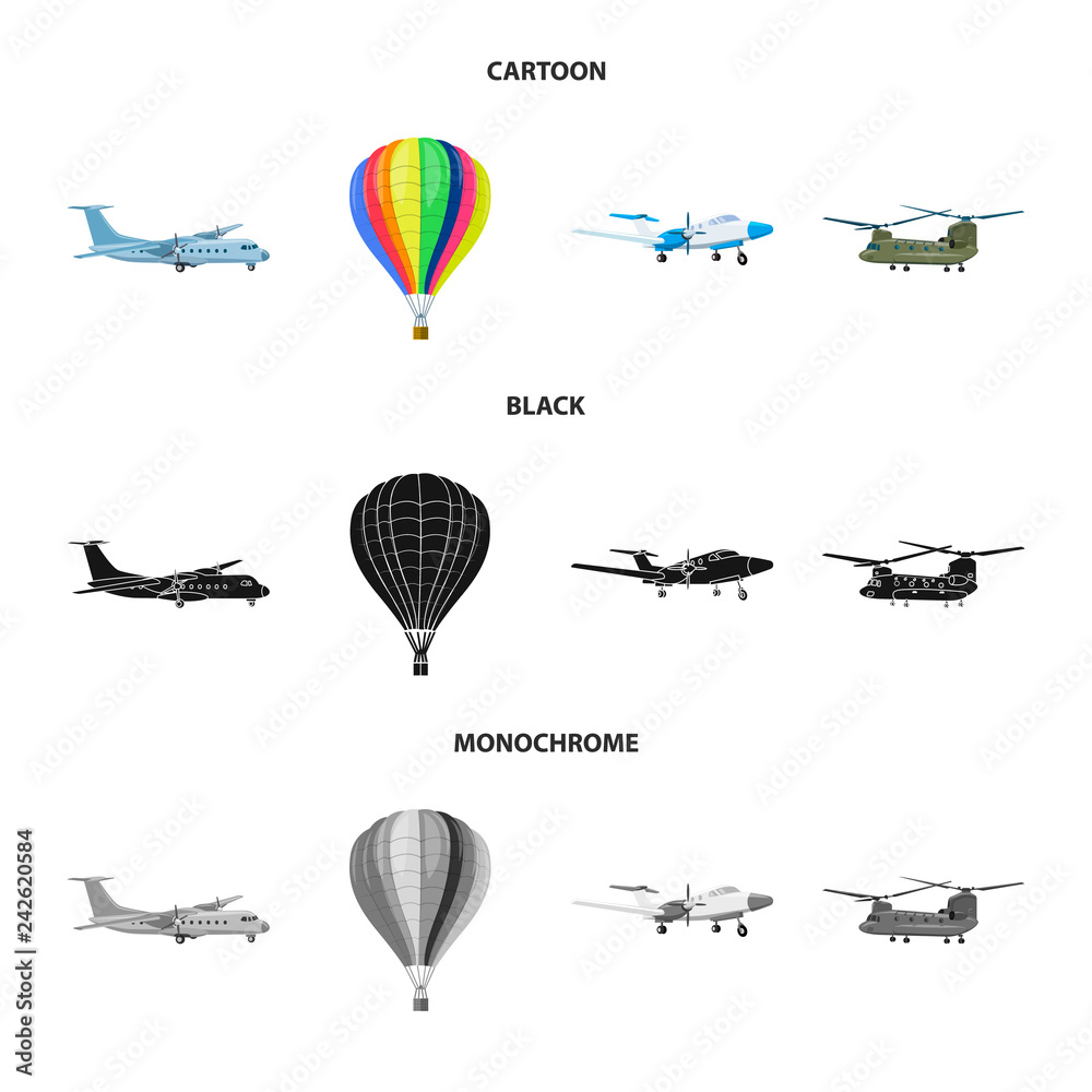 Obraz premium Vector design of plane and transport icon. Set of plane and sky stock vector illustration.