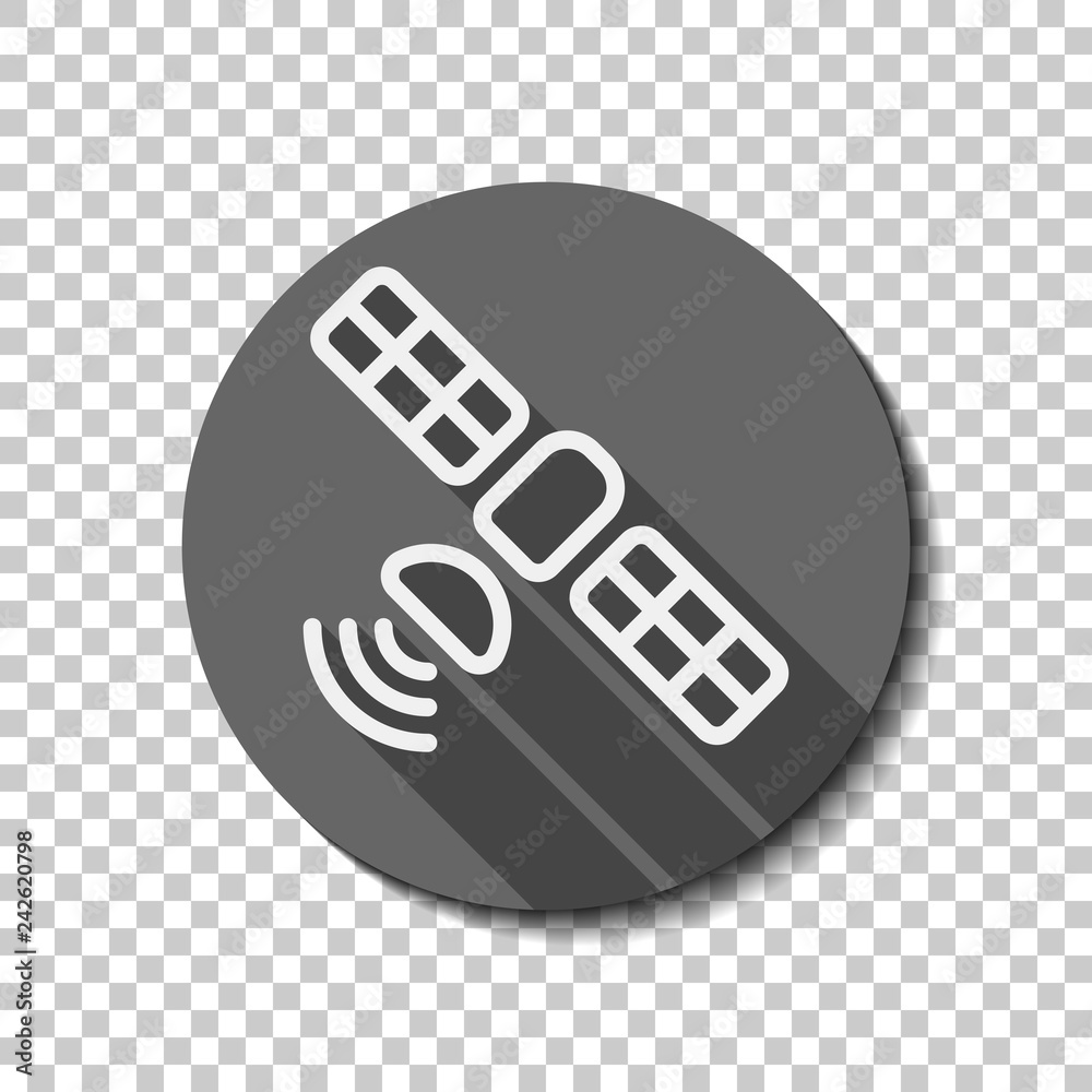 Satellite of gps or internet technology, outline linear icon. flat icon, long shadow, circle, transparent grid. Badge or sticker style Satellite of gps or internet technology, outline linear icon. flat icon, long shadow, circle, transparent grid. Badge or sticker style