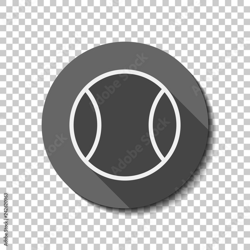Tennis ball, sport game, outline linear icon. flat icon, long shadow, circle, transparent grid. Badge or sticker style