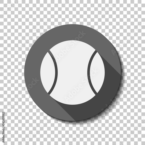 Tennis ball, sport game, simple icon. flat icon, long shadow, circle, transparent grid. Badge or sticker style