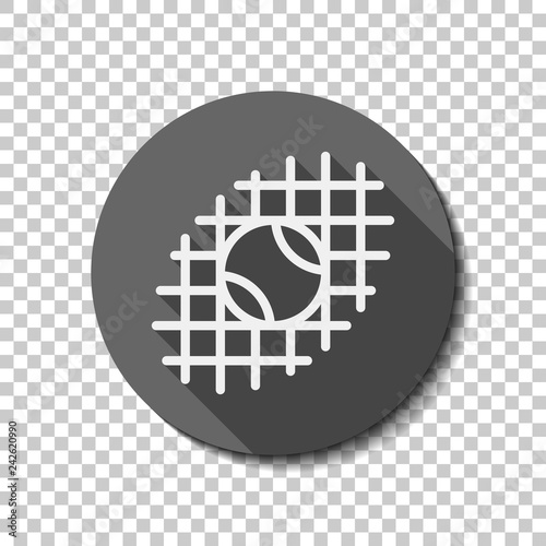 Tennis ball and grid, sport game, outline linear icon. flat icon, long shadow, circle, transparent grid. Badge or sticker style