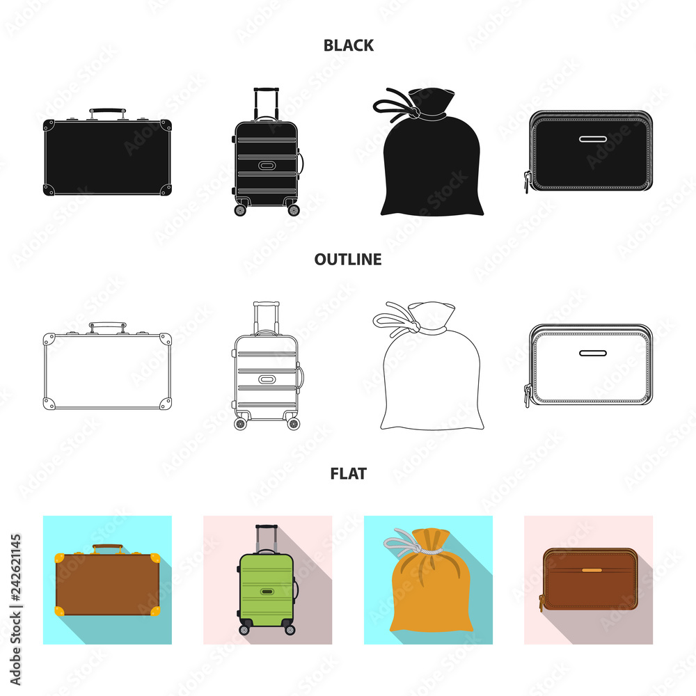 Vector design of suitcase and baggage symbol. Collection of suitcase and journey vector icon for stock. Vector design of suitcase and baggage symbol. Collection of suitcase and journey vector icon for stock.