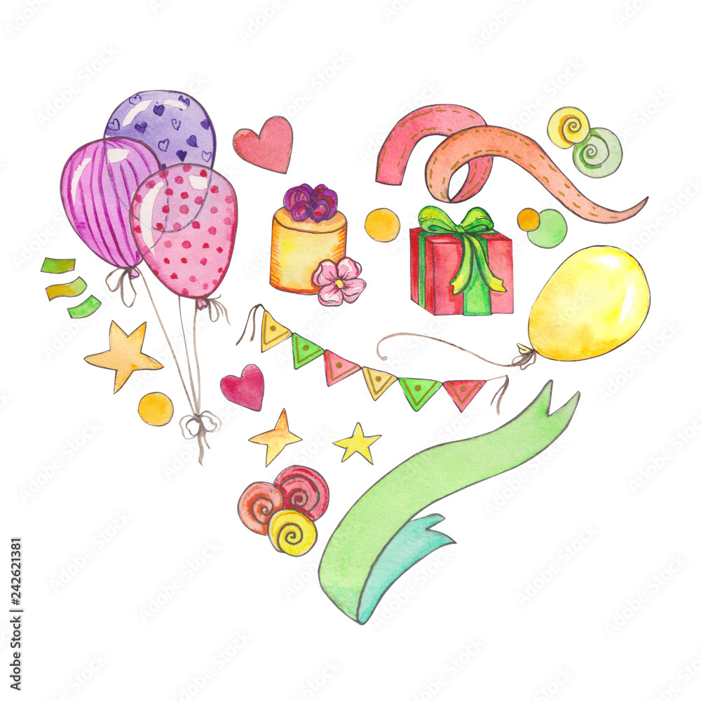 Watercolor Happy birthday party clip art template. Watercolor Happy birthday party clip art template.