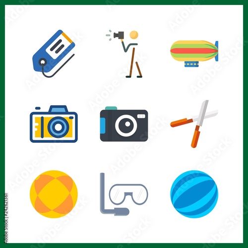 9 hobby icon. Vector illustration hobby set. pruners and photo camera icons for hobby works