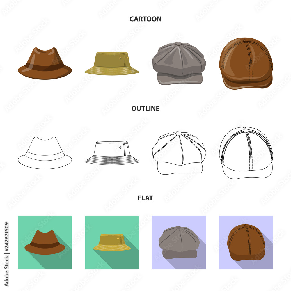 Isolated object of headgear and cap symbol. Collection of headgear and accessory vector icon for stock. Isolated object of headgear and cap symbol. Collection of headgear and accessory vector icon for stock.