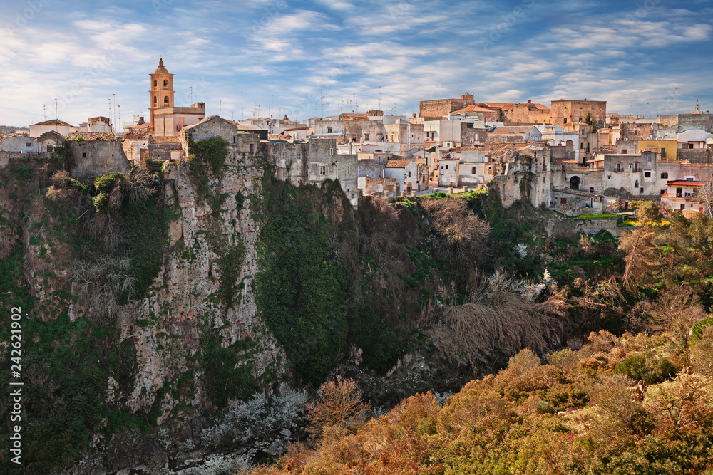 Laterza, Taranto, Puglia, Italy: landscape of the town over the canyon in the nature park Terra delle Gravine