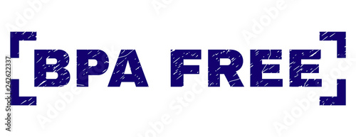 BPA FREE text seal stamp with grunge effect. Text title is placed between corners. Blue vector rubber print of BPA FREE with unclean texture.