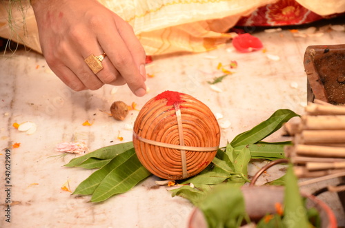 Indian wedding sindoor ceremoney . Bengali wedding rituals. photo