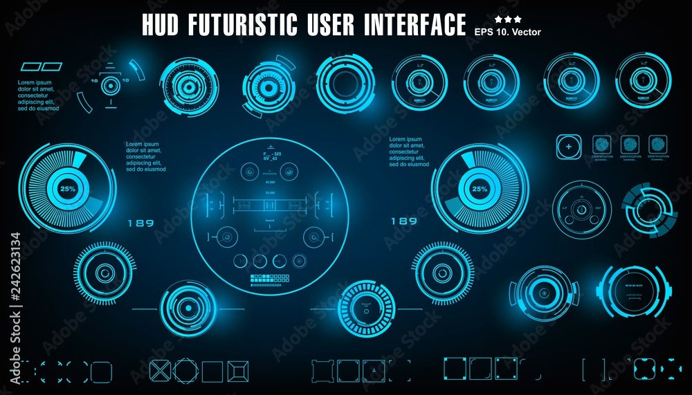 HUD futuristic blue user interface, dashboard display virtual reality technology screen, target HUD futuristic blue user interface, dashboard display virtual reality technology screen, target