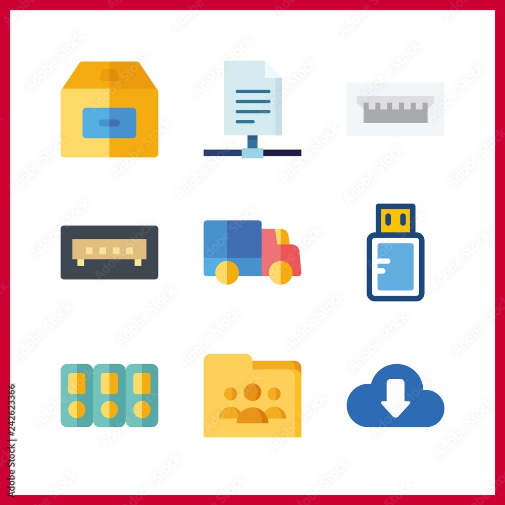 9 storage icon. Vector illustration storage set. folders and truck icons for storage works 9 storage icon. Vector illustration storage set. folders and truck icons for storage works