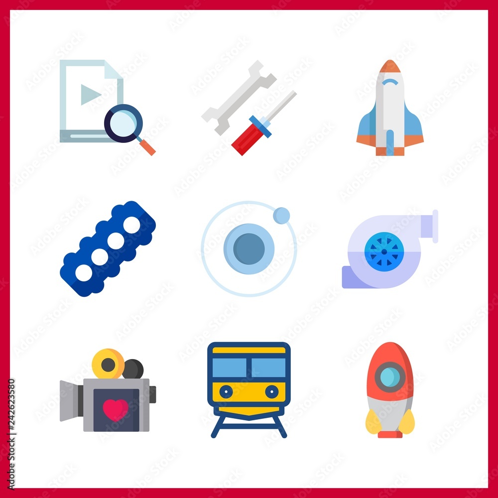 9 station icon. Vector illustration station set. rocket ship and rocket icons for station works