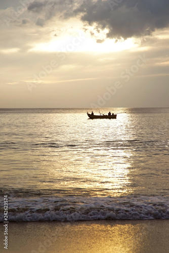 Silhouette Fishing Boat Before Sunset 