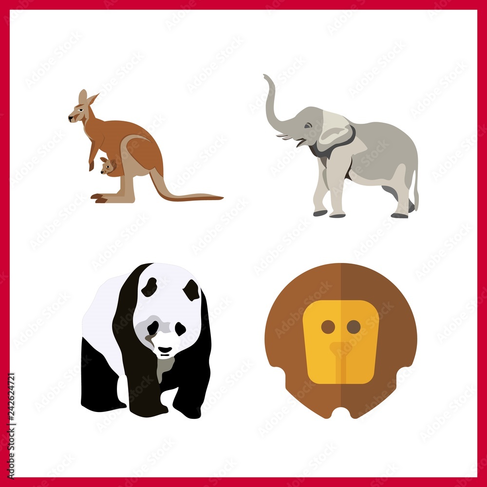 4 zoo icon. Vector illustration zoo set. panda and elephant icons for zoo works