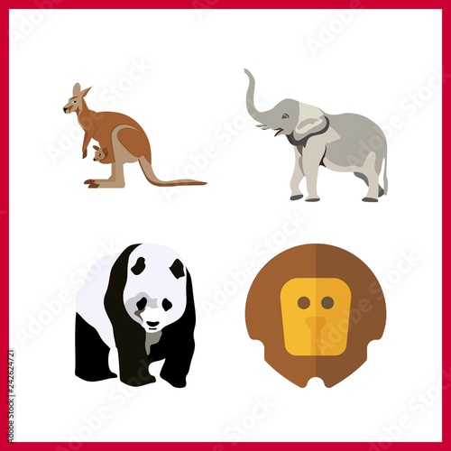 Fototapeta Naklejka Na Ścianę i Meble -  4 zoo icon. Vector illustration zoo set. panda and elephant icons for zoo works
