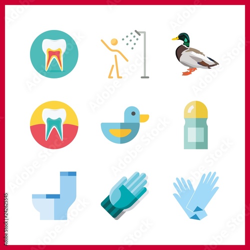 9 hygiene icon. Vector illustration hygiene set. duck and showers icons for hygiene works