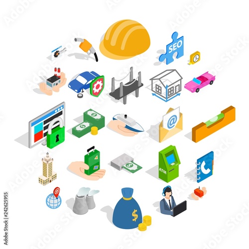 Concern icons set. Isometric set of 25 concern vector icons for web isolated on white background