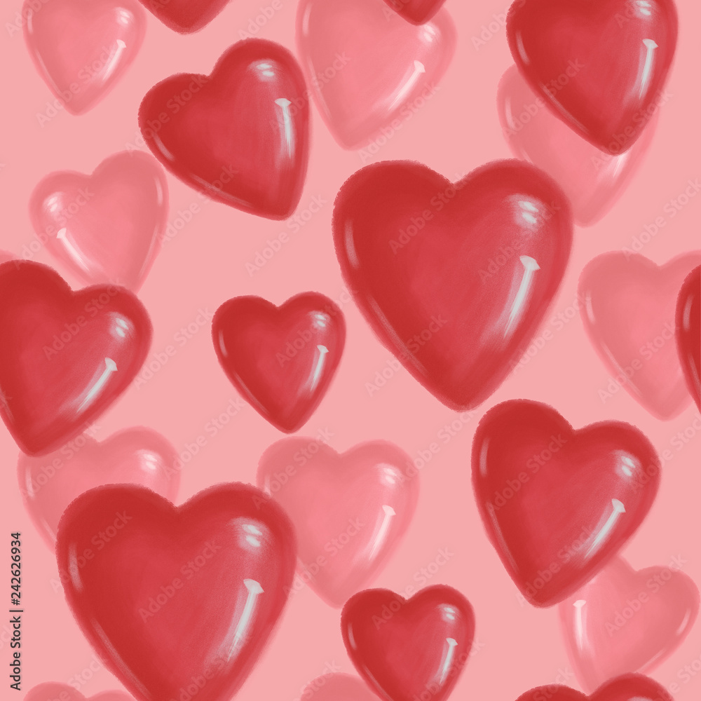 Seamless pattern with red hearts on a pink background to the day of Saint Valentine.