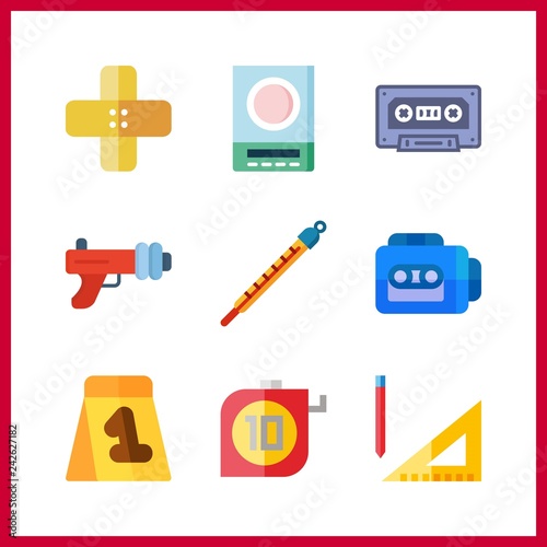 9 tape icon. Vector illustration tape set. cassette and tape recorder icons for tape works