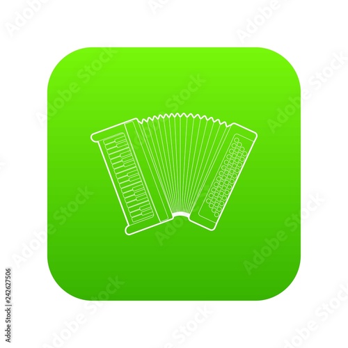 Accordion icon green vector isolated on white background
