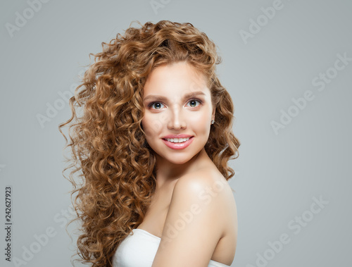 Cheerful woman face. Cute girl smiling