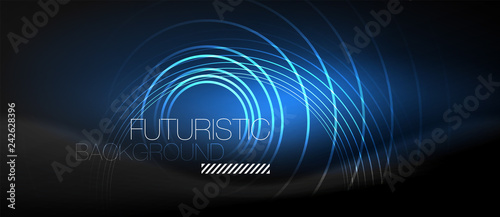 Dark abstract background with glowing neon circles