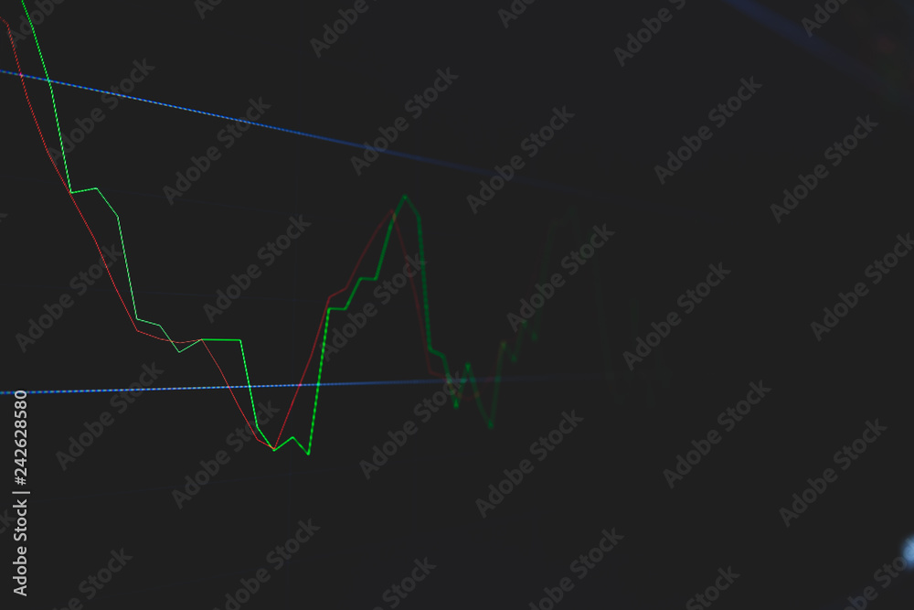 Stock market trading graph and candlestick chart on screen for businese financial investment concept. Economy trends background. Abstract finance and invest background. Stock market trading graph and candlestick chart on screen for businese financial investment concept. Economy trends background. Abstract finance and invest background.