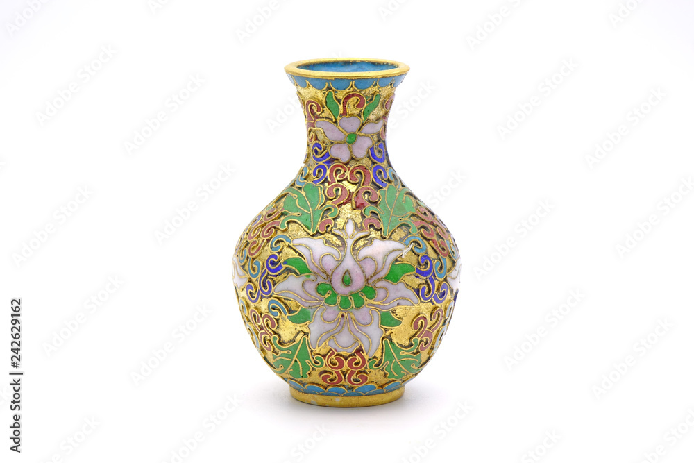 Vase : Antique Chinese Cloisonne enamel vase isolated on white background