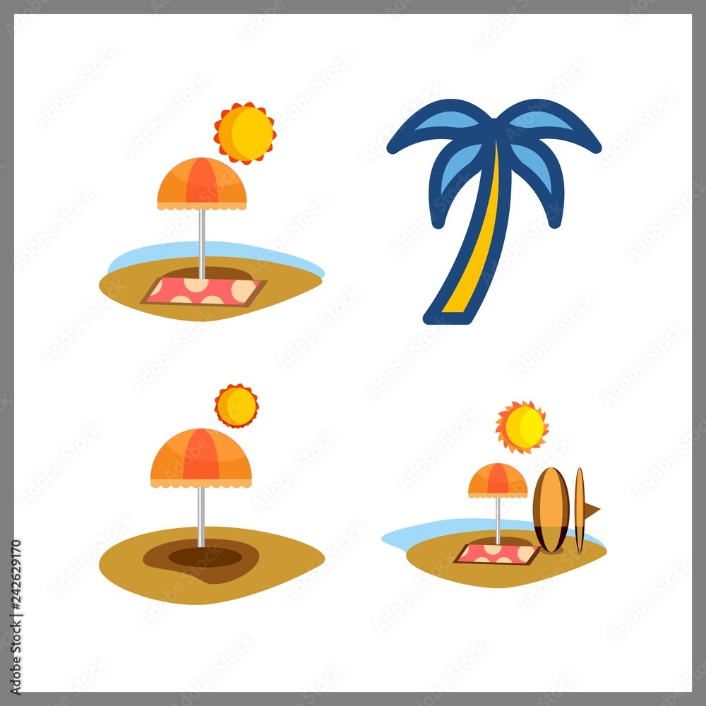 4 palm icon. Vector illustration palm set. palm tree and beach icons for palm works