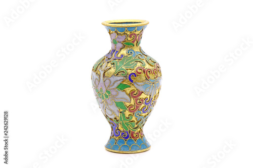 Vase : Antique Chinese Cloisonne enamel vase isolated on white background