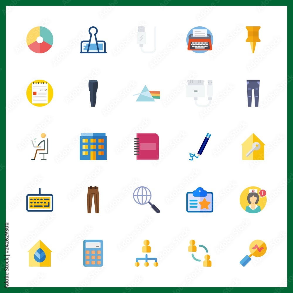 25 office icon. Vector illustration office set. note and notebook icons for office works 25 office icon. Vector illustration office set. note and notebook icons for office works