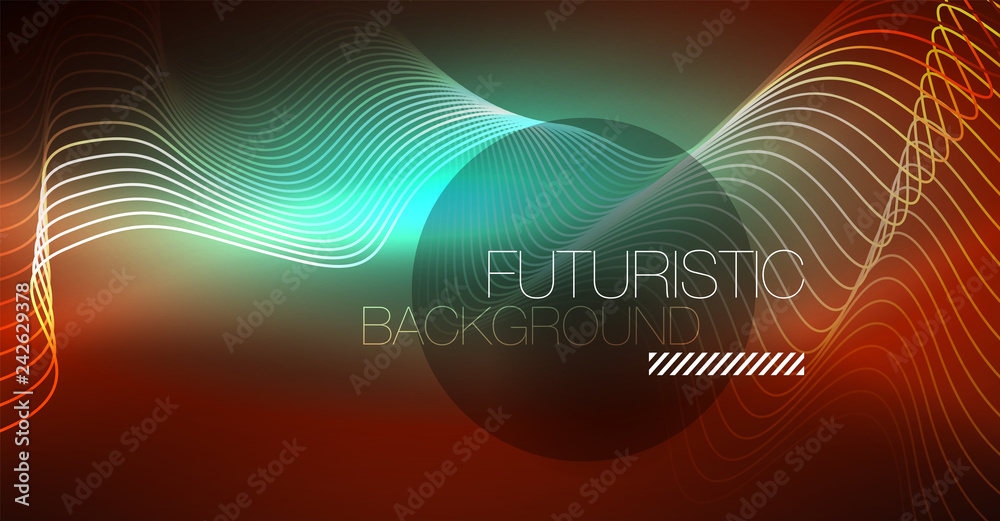 Neon lines wave background. Abstract composition Neon lines wave background. Abstract composition
