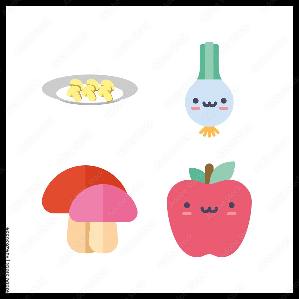 Fototapeta premium 4 cut icon. Vector illustration cut set. mushroom and apple icons for cut works