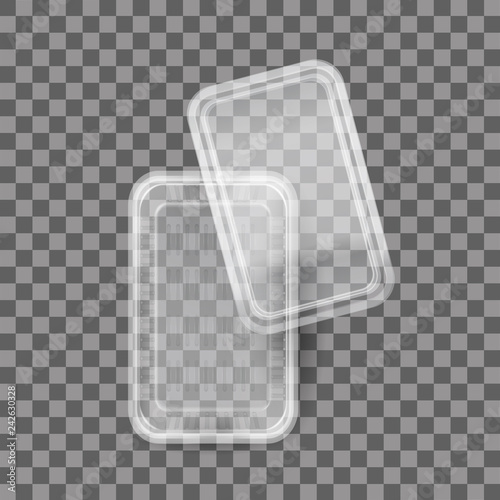 Realistic mock up, transparent plastic food container, packaging for food.