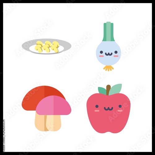 4 cut icon. Vector illustration cut set. mushroom and apple icons for cut works