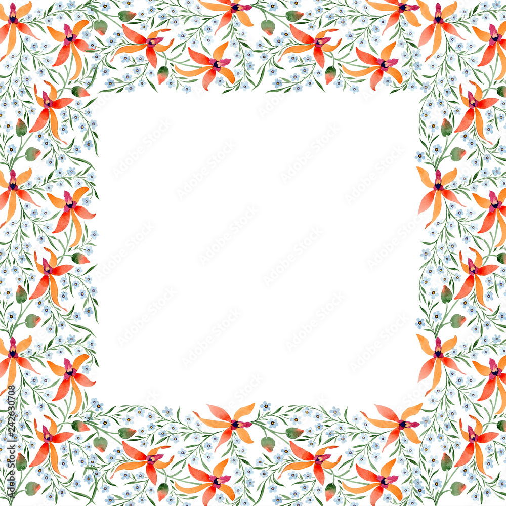 Blue ahd orange floral botanical flower. Watercolour drawing fashion aquarelle isolated. Blue ahd orange floral botanical flower. Watercolour drawing fashion aquarelle isolated.