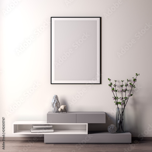 Mock up poster frame in Interior, modern style, 3D illustration