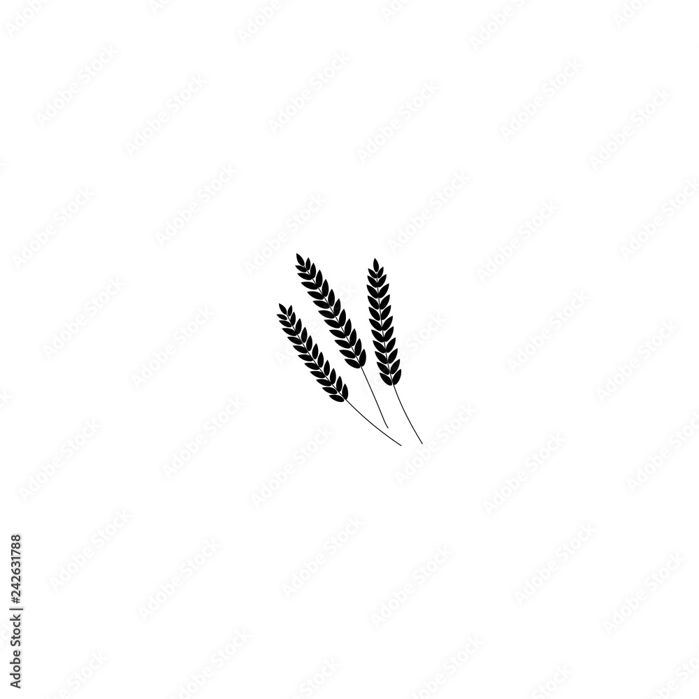vector illustration of wheat, rye or barley ears whole grain, black silhouette symbol icon isolated on white background. vector illustration of wheat, rye or barley ears whole grain, black silhouette symbol icon isolated on white background.
