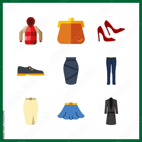 9 fashionable icon. Vector illustration fashionable set. parka and skirt icons for fashionable works