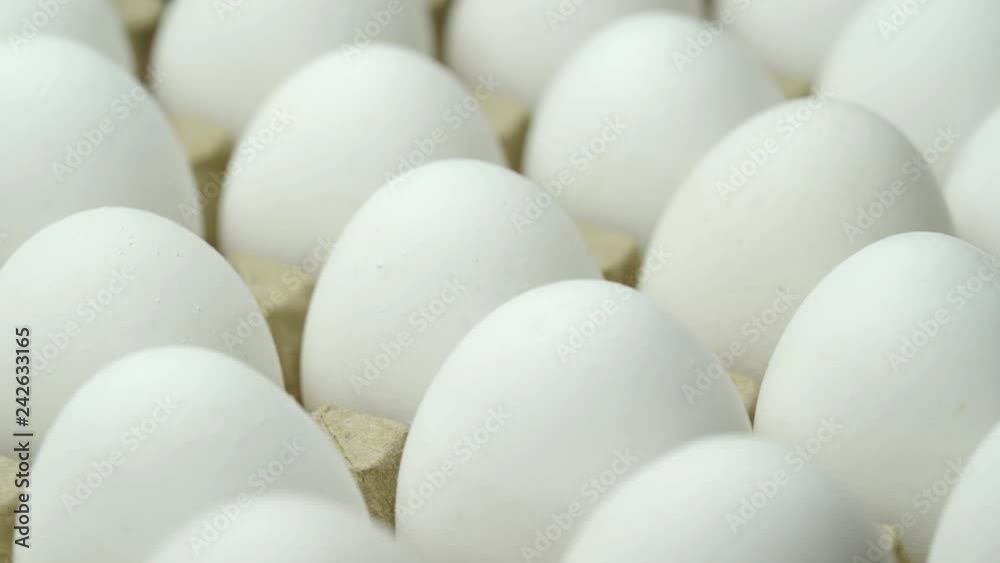 White chicken eggs. Chicken eggs in the container White chicken eggs. Chicken eggs in the container