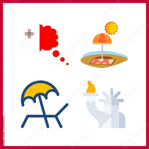 4 island icon. Vector illustration island set. beach and sunbed icons for island works