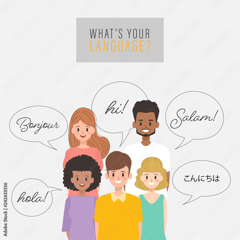 Diverse group of people talking in different languages. Diverse group of people talking in different languages.