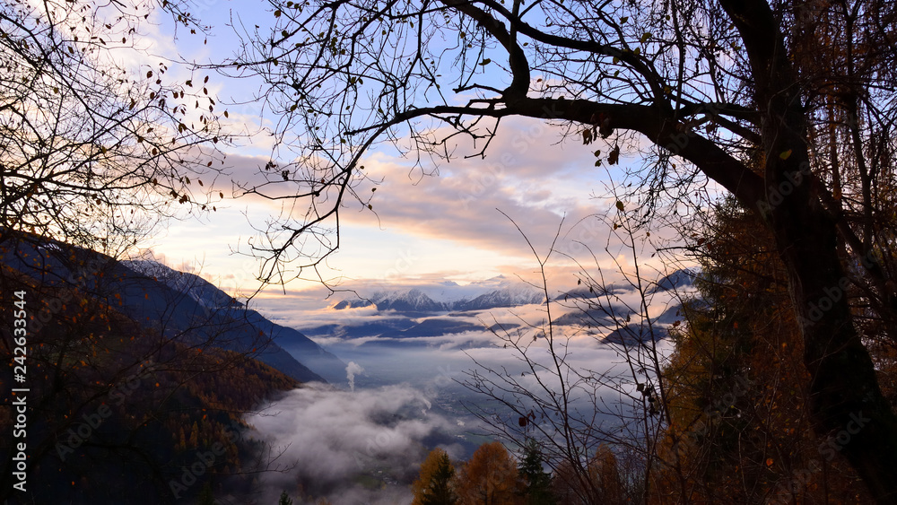 View on Valtellina valley in a cloudy day