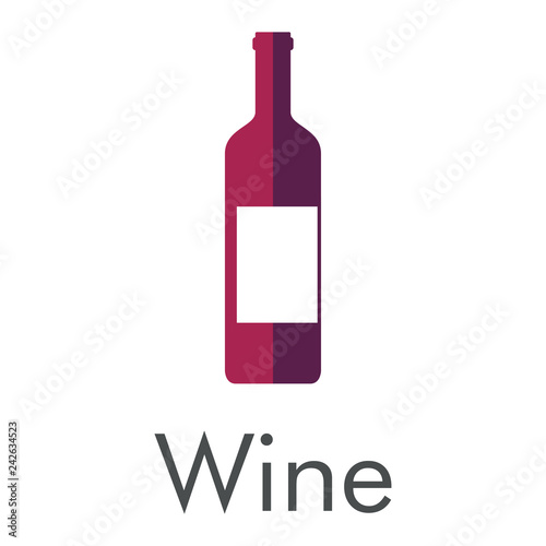 Logotipo abstracto con texto Wine con botella de vino dividida en color morado con etiqueta