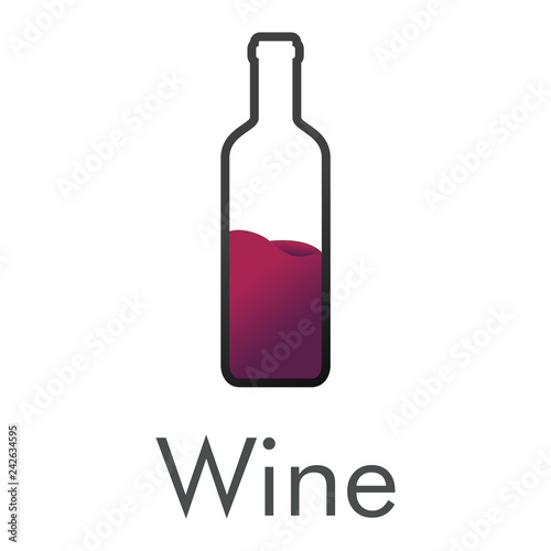 Logotipo abstracto con texto Wine con botella de vino lineal gris con líquido en color morado